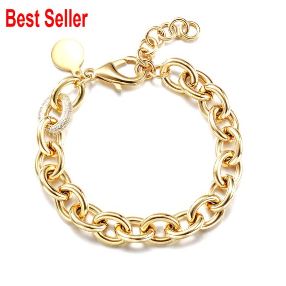 14K Gold Plated Link Chain Bracelet Adjustable Fit Dainty Stackable